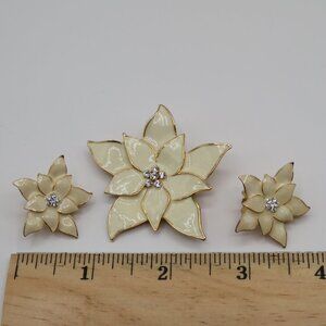 Eisenberg Ice Brooch Earrings Set Enamel Poinsettia Rhinestone Accents